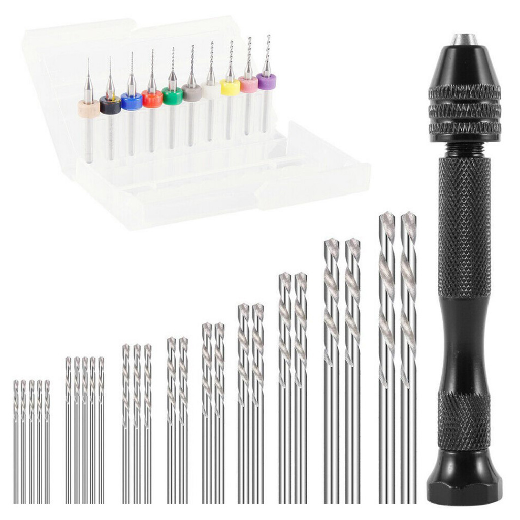 Hand Drill Bits Set Include Metal Pin Vise Hand Drill Micro Mini Twist Drill Bit