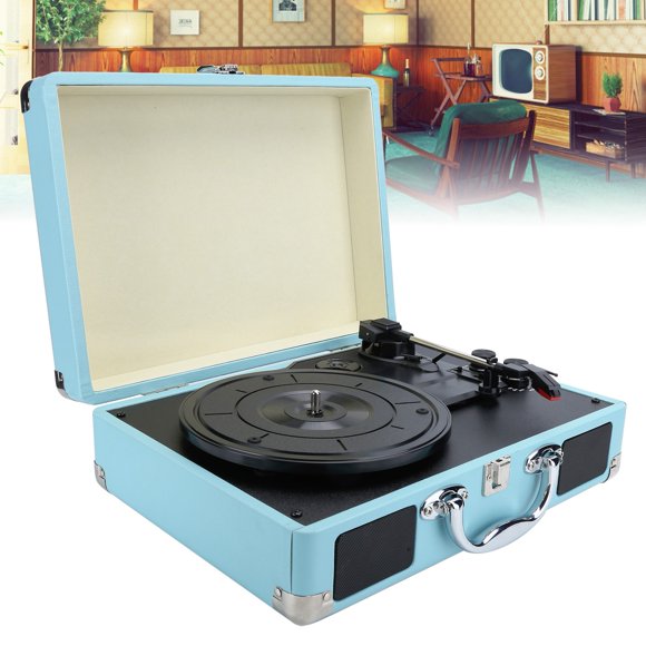 Turntable, 33/45/78 RPM Album Player, Vinyl Record Player, Blue Suitcase for Music Playing Vinyl Records US Plug,EU Plug,UK Plug