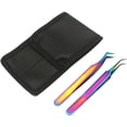 thumbnail image 1 of OdontoMed2011® Set of 2 Stainless Steel Multi Titanium Rainbow Color 3d Eyelash Extension Tweezers Pro Straight Angled + Semi Angled Fine Point Jewelry-making, Laboratory Work, 1 of 5