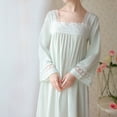 thumbnail image 4 of Defitshape Women's Victorian Nightgown Soft Bell Sleeve Long Pajama Dress Billowy Cotton Sleep Shirt Cute Lace Sleepwear Long Sleeve Pj Dress Ladies Vintage Princess Fancy Lounge Nighty Green Medium, 4 of 5