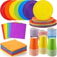 thumbnail image 1 of Vajillas Desechables de Fiesta Arcoíris Sets de Platos y Servilletas de Papel de Colores Vasos de Papel Suministros para Decoración de Cumpleaños de Arcoíris de Neón, 1 of 4