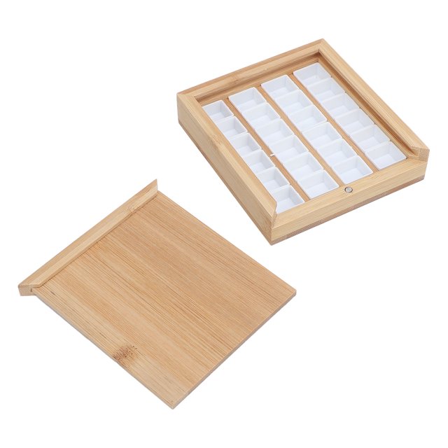 Paleta de Bandeja de Acuarela, Paleta de Mezcla de Pinta 24 POZOS de Madera de Bambú Vacía Conpa para Viajar
