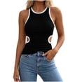 thumbnail image 5 of VBVC Women's Contrast Trim Side Cutout Ribbed Tank Top , Ladies' Slim Fit Sleeveless Cami , Summer Y2K Trendy Streetwear Shirt For Women,Black,S-2XL, 5 of 8