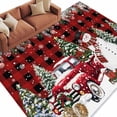 thumbnail image 2 of Rectangle Area Rugs 5 x 8 Ft, Red Plaid Christmas Non-Slip Residential Carpet, Snowman Xmas Truck Balls Tree Indoor Crawling Mats Runner Rugs for Living Room/Dining Room/Bedroom, 2 of 8