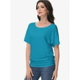 thumbnail image 6 of Women's Dolman Top Boat Neck Short Sleeve Solid Tees Casual T Shirt with Side Shirring Detail, 6 of 6