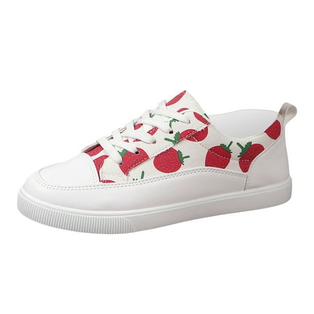 OJSFQUFP Women s Flats 2024 Spring and Autumn Single Shoes Printed Breathable Shoes Low Cut Lace Up Casual Large Women s Shoes Flat Bottom Student Shoes Womans Shoes Red 41