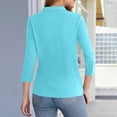 thumbnail image 5 of JoveMarine Women's Solid Color Lapel 3/4 Sleeve Button Up Shirt Casual Summer Top with Button Decor Lightweight Blouse for Spring Daily Wear Sky Blue M, 5 of 6