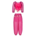 thumbnail image 4 of Alvivi Women Sequin Self-tie Back Belly Dance Crop Top Lantern Pants Bollywood Belly Dance Outfit Hot Pink One Size, 4 of 7