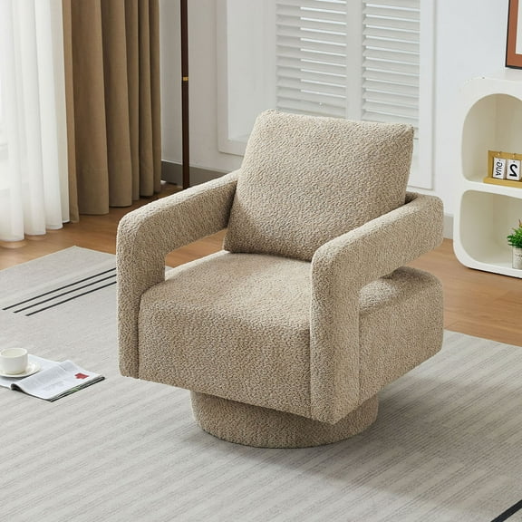 29.13" W Square Swivel Accent Chair, Modern Rotating Arm Chair with Open Back,360 Degree Rotation, Lounge Club Chair with Removable Back Cushion for Living Room, Hotel, Bed Room