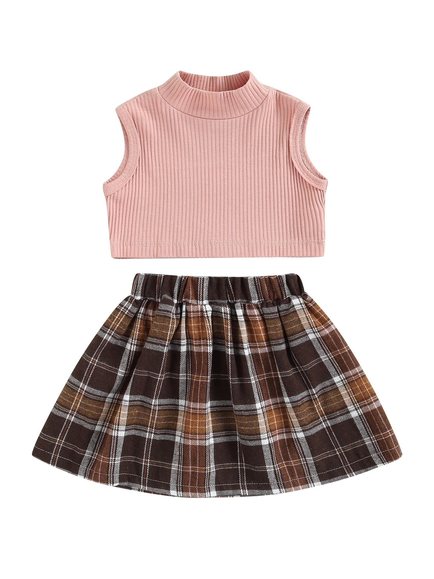 2Pcs/Set Toddler Baby Girl Sleeveless Halter Crop Top T-Shirt Tight Skirt Mini Dress Summer Casual Outfits 
