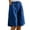Blue, variant on Women's Stylish Solid Color Button-Up Bermuda Shorts with Pockets, Loose-Fit Elastic Waist Cotton Linen Design for Warm Weather,Blue M