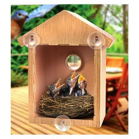 ZHTUNGFL Transparent Bird House with One-Way Mirror & Suction Cups - Classic Wooden Bird Feeder for Outdoor Gardens, Balconies