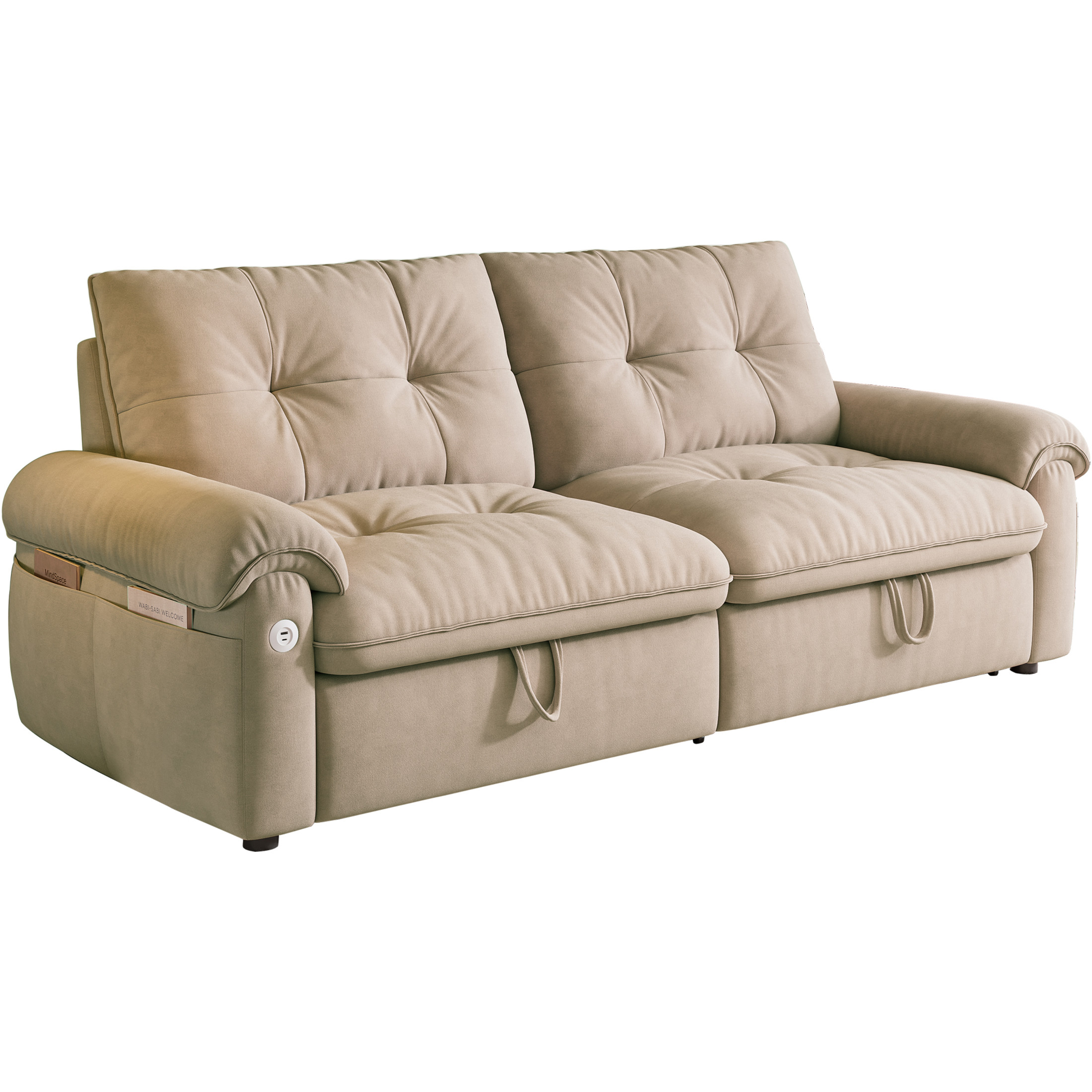 Noble House 77" Modern Velvet Convertible Sofa Bed, Pull Out Loveseat with Adjustable Backrest & USB Ports, Brown