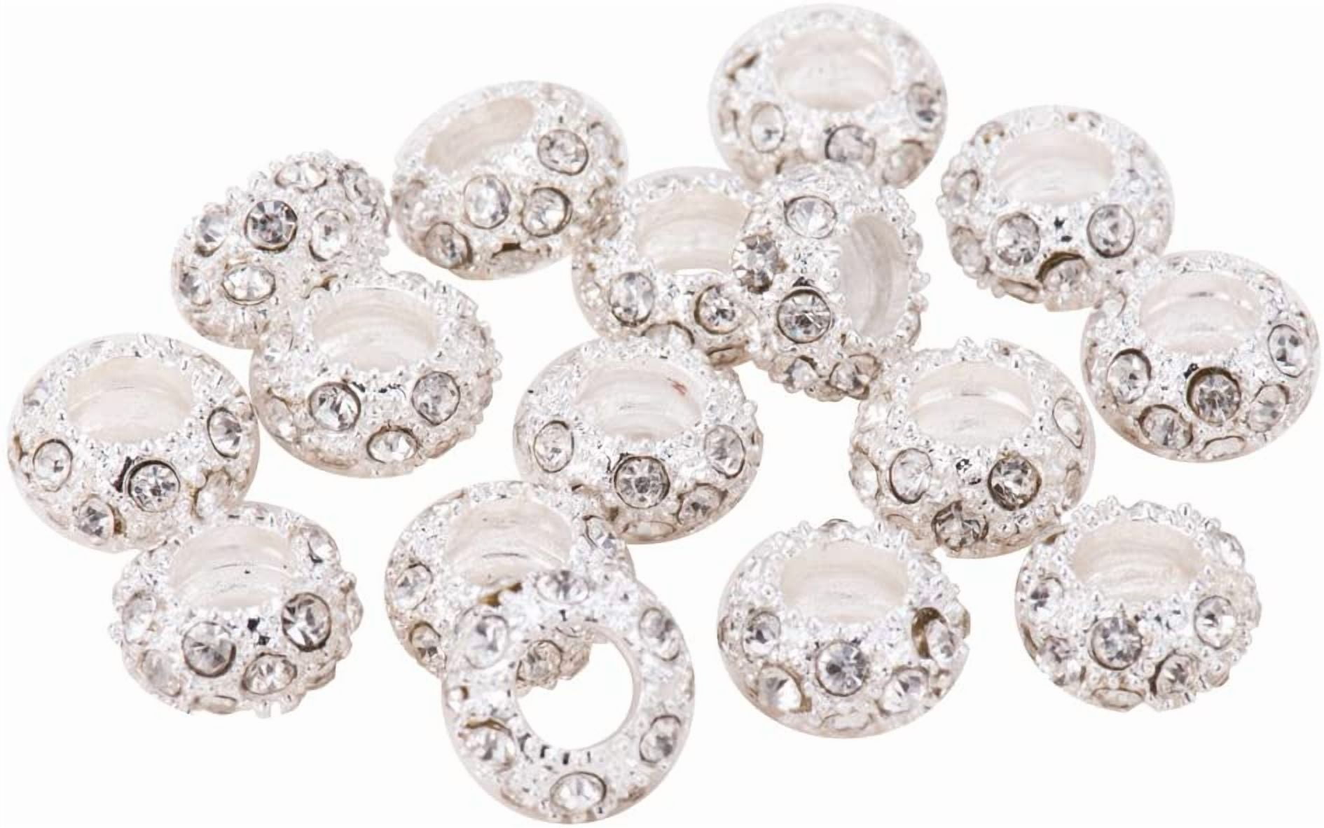 100pcs Rhinestone Large Hole Beads Diamond European Beads Garden Decor Beaded Rondelle Slide Spacer Beads Hair Beads Fit Bracelet Snake Chain Yard Patio Plant Pot Flower Decor Hole: 5mm DIY Crystal