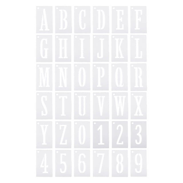 Unique Bargains 2 Inch Letter Number Stencils 1.5' Width Reusable Alphabet Numbers Templates Set with Ring, White 36 Pack