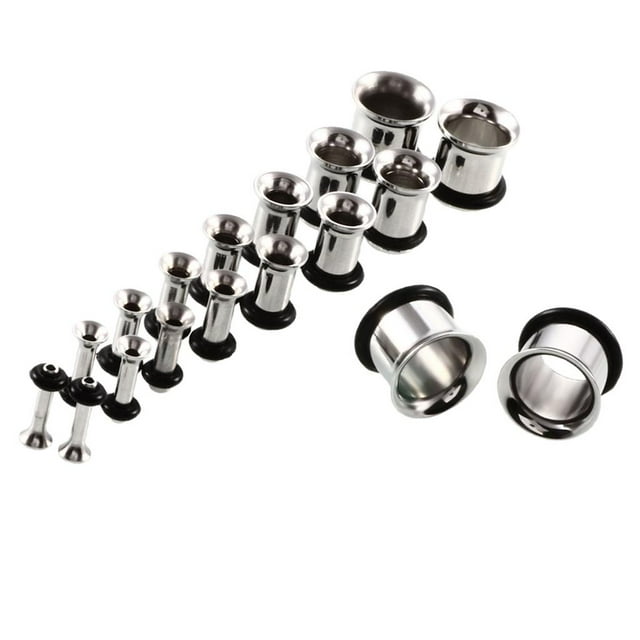 Milaget 18pcs Ear Tunnel Plug Gauge Stretching Stainless Steel 14G-00G O- -