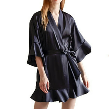 

Imitation Silk Nightgown Losse Women s Nightdress Three Quarter Sleeve Pajamas