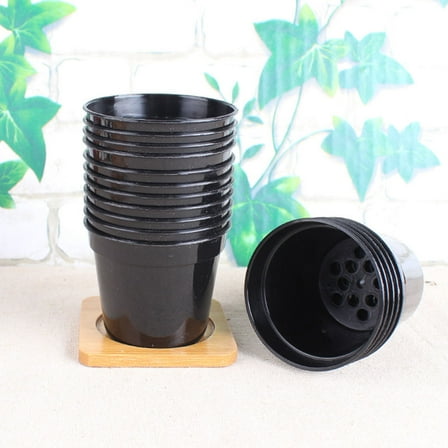 IBASETOY 10Set Black Plastic Flower Pots with Drainage Round Pot for Garden