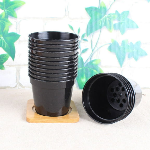 IBASETOY 10Set Black Plastic Flower Pots with Drainage Round Pot for Garden