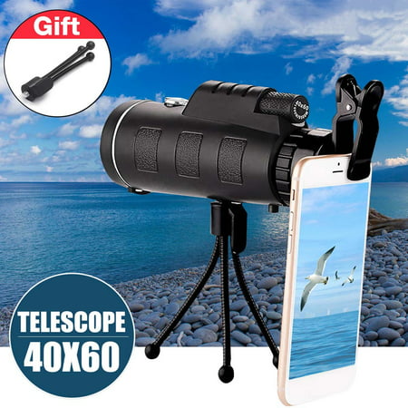 Portable Waterproof 9500m 40X60 Outdoor Day Night Vision Monocular Optical HD Lens Phone Telescope & Tripod + Mini Clip For Hunting Camping Hiking