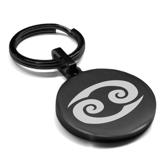 Stainless Steel Cancer Zodiac Sign (Crab) Round Medallion Keychain Circle Ring