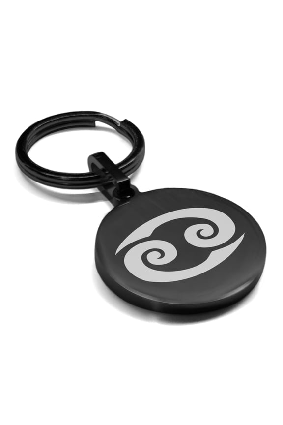 Stainless Steel Cancer Zodiac Sign (Crab) Round Medallion Keychain Circle Ring