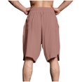 thumbnail image 4 of Casual Shorts for Men Summer Drawstring Elastic Waist Cotton Linen Shorts Lightweight Quick Dry Hiking Cargo Shorts Beach Shorts with Pockets, 4 of 5