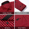 thumbnail image 6 of Men's Plaid Long Sleeve Shirts Casual Button Down Shirt Wrinkle Free Casual Bussiness Red Shirt M, 6 of 6