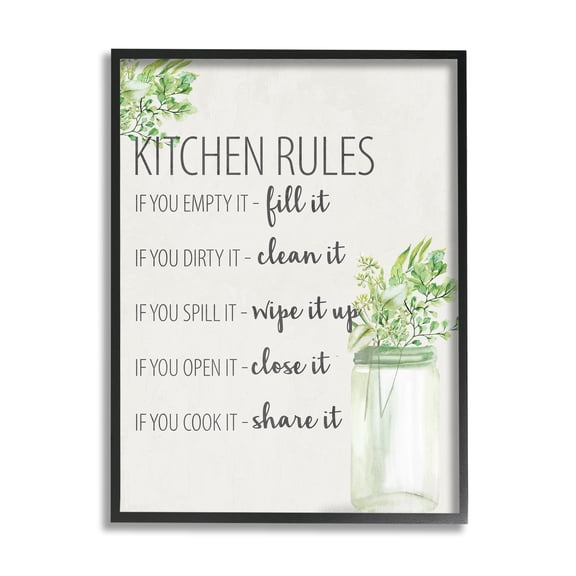 Stupell Industries Kitchen Rules Share It Food & Beverage Painting Black Framed Art Print Wall Art, 11 x 14