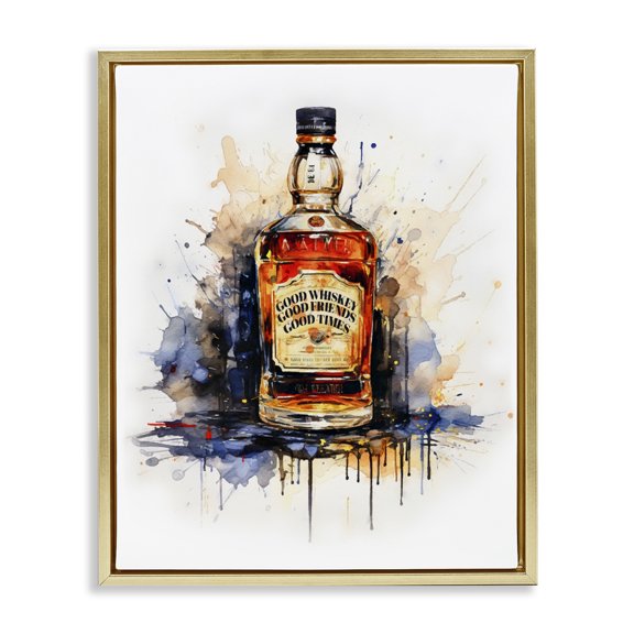 Stupell Industries Contemporary Good Times Whiskey Bottle Gold Floating Frame Canvas Art, 17 x 21, by Amanda Greenwood