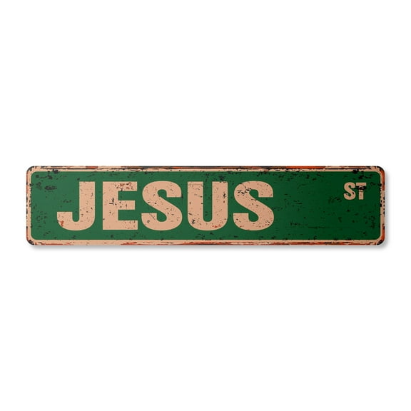 JESUS Vintage Aluminum Street Sign Childrens Name Room Metal Sign rustic metal tin | Indoor/Outdoor | Â 30" Wide