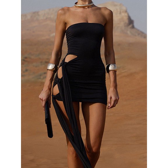 Women`s Strapless Cutout Bodycon Mini Dress