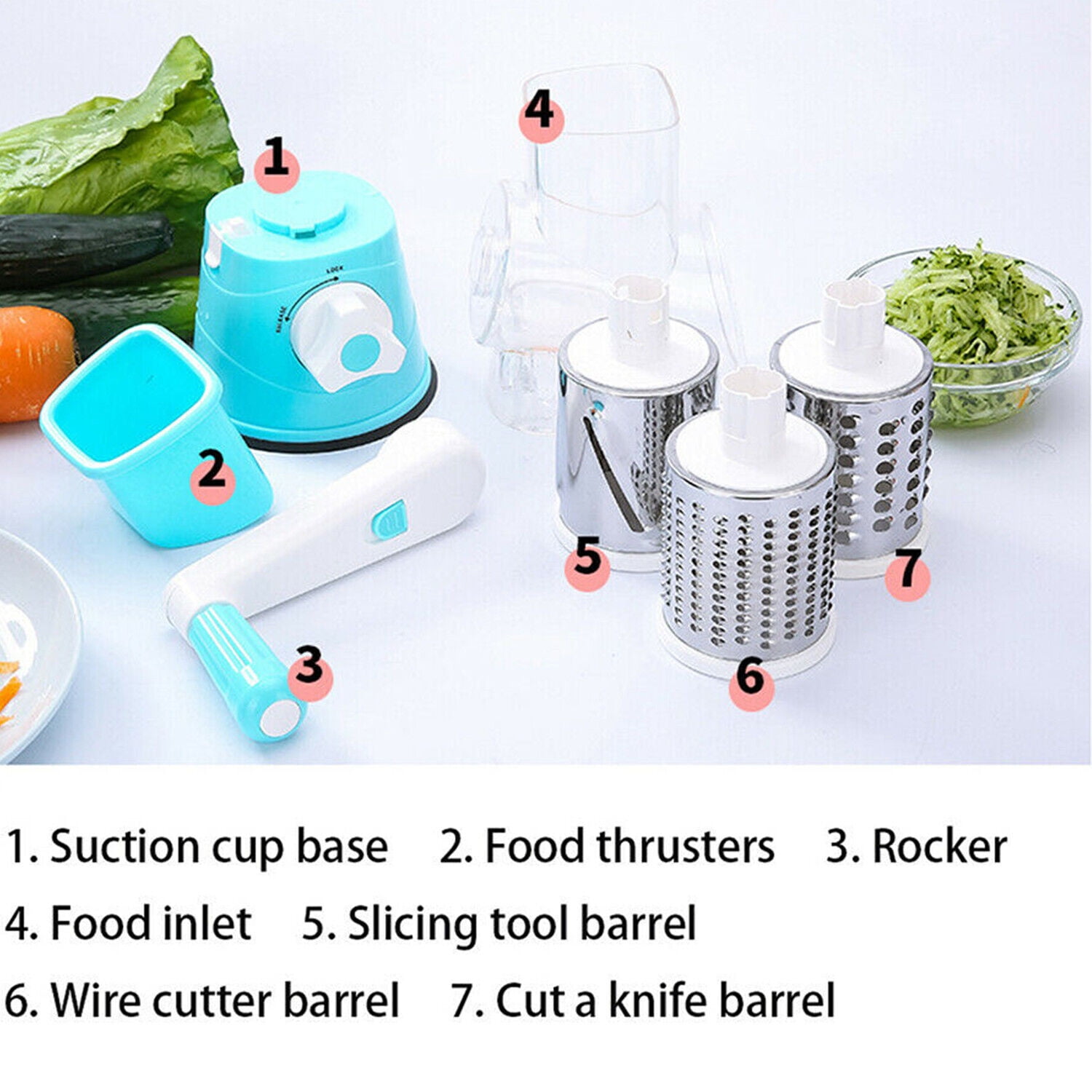 Ourokhome Manual Rotary Cheese Grater, Kitchen Speed Round Tumbling Box  Shredder Drum Vegetable Slicer Nuts Grinder for Veggie, Potato, Cucumber,  Carrot, Chocolate for Pizza, Hashbrowns, Salad (Red) - Yahoo Shopping