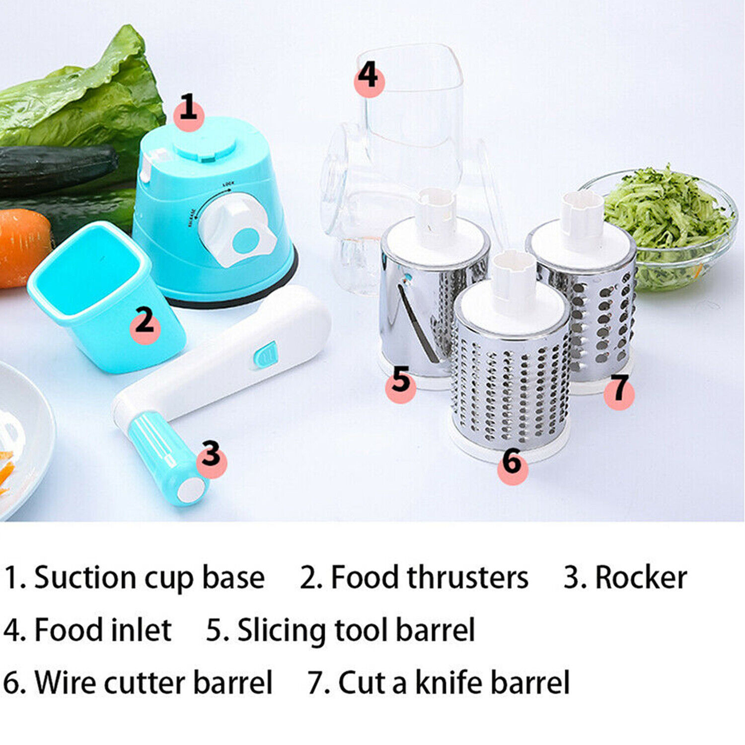 G·PEH Rotary Cheese Grater Shredder Chopper Round Tumbling Box Mandoline  Slicer Nut Grinder Vegetable Slicer, Hash Brown, Potato with Strong Suction  Base(Blue)