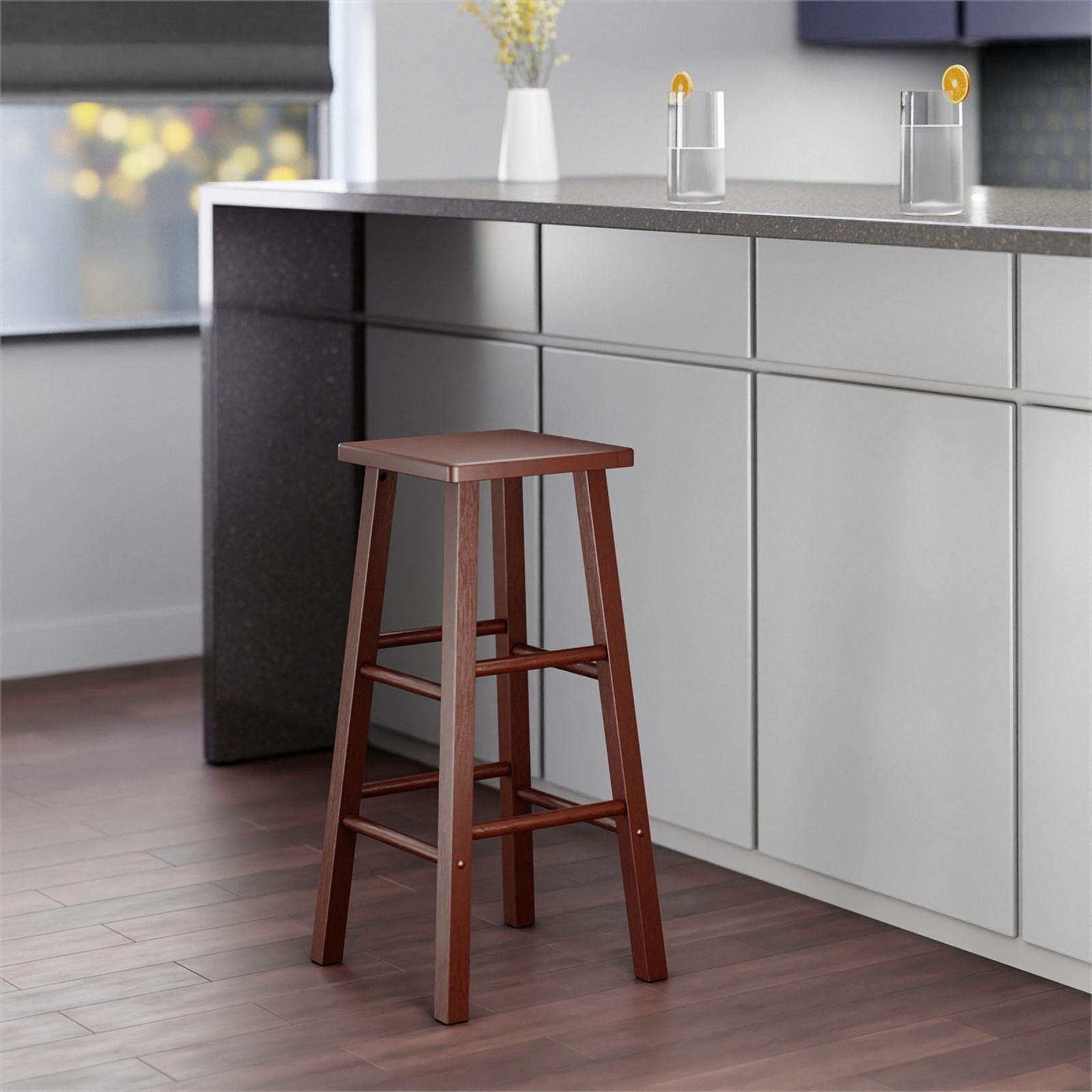 Winsome Carrick Square Seat Bar Stool, Walnut Finish