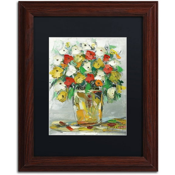 Trademark Fine Art "Spring Flowers in a Vase 11" Canvas Art by Hai Odelia, Black Matte, Wood Frame