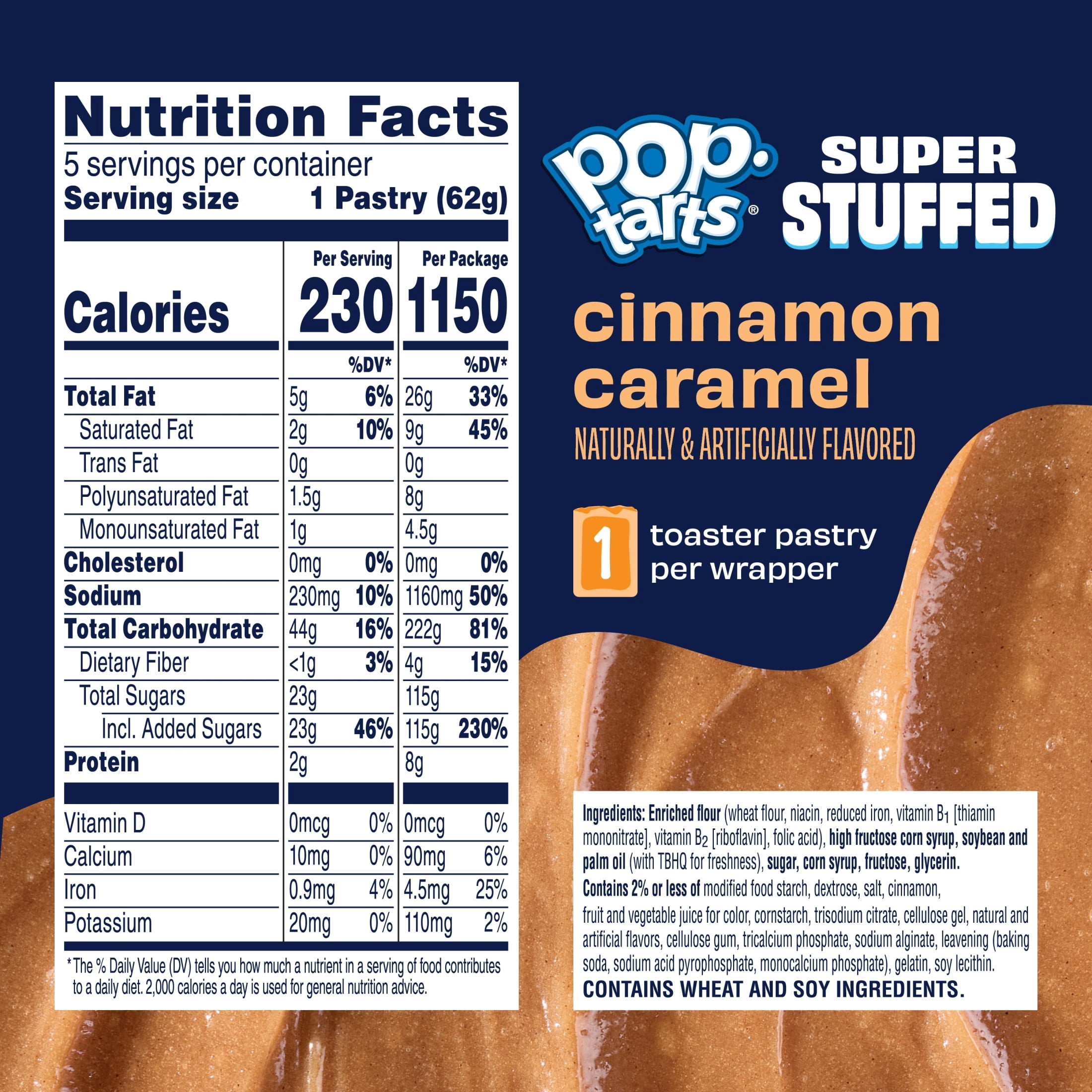 Pop-Tarts Super Stuffed Cinnamon Caramel Toaster Pastries, Walmart Exclusive, 50% More Filling, Shelf-Stable, 10.9 oz (5 Count)