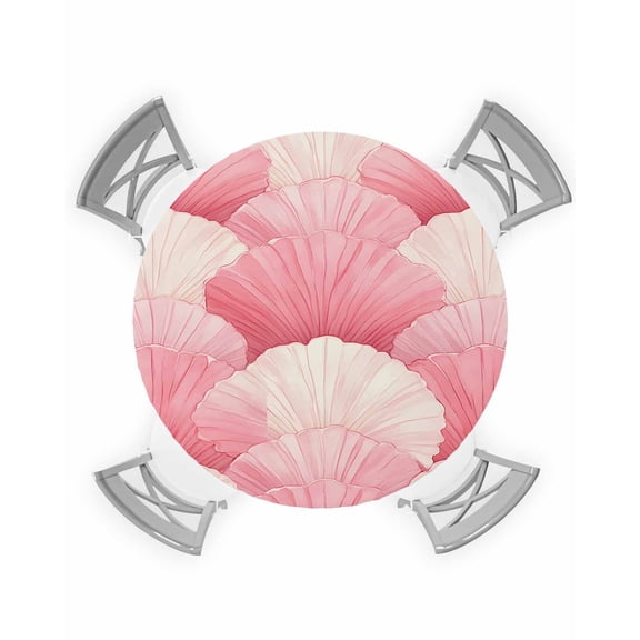 nqOlkjepod Pink Shell Coastal Round Tablecloth, Fitted Table Cover with Elastic for 55"-60" Round Tables, Summer Beach Ocean Nautical Table Cloth Outdoor Indoor Dinning Party Waterproof Tablecloths