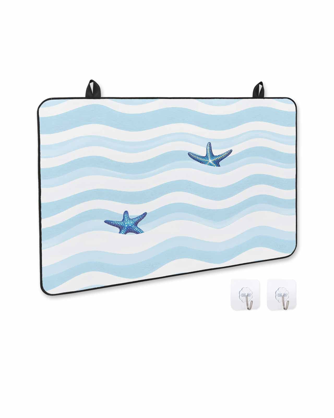 nqOlkjepod Large Induction Cooktop Protector Mat 36"x21", Blue White Striped Stove Top Covers for Electric Stove, Starfish Coastal Waves Decorative Stove Burner Cover Mats, Glass Top Stove Cover