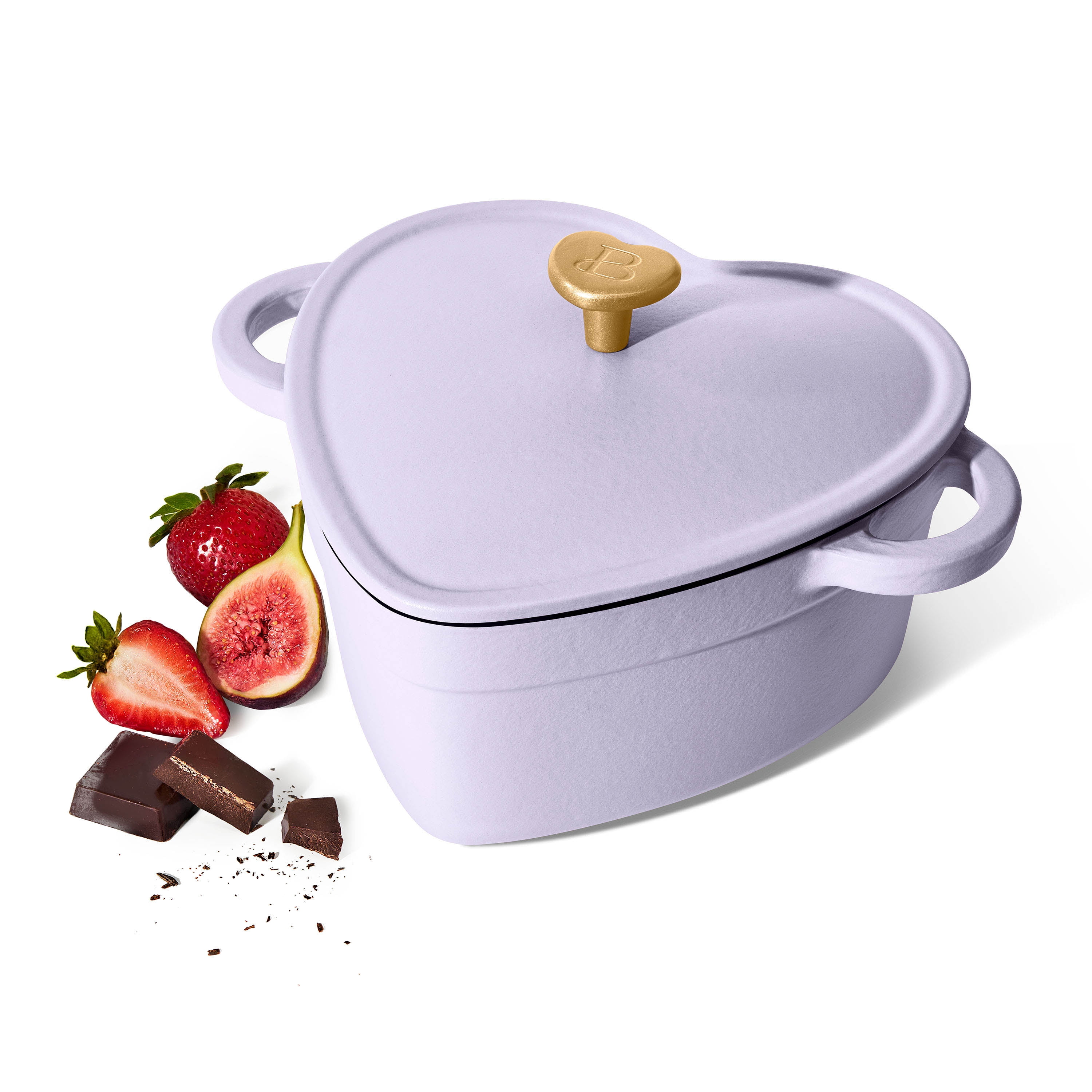 Beautiful 2QT Cast Iron Heart Dutch Oven, Lavender by Drew Barrymore