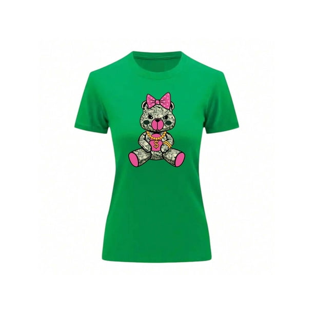Playera Blusa De Osita Con Dolares Ropa De Mujer Juvenil Oso Dinero Color Verde Talla Grande Marca Emil SaEs