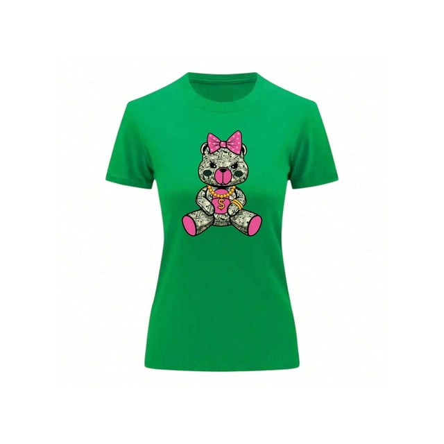 Playera Blusa De Osita Con Dolares Ropa De Mujer Juvenil Oso Dinero Color Verde Talla Grande Marca Emil SaEs