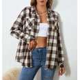 thumbnail image 2 of Alex Vando Plaid Flannel Shirts for Women Long Sleeve, Oversized Womens Casual Flannel Button Down Shirts Blouses Tops,CoffceWhite XL, 2 of 6