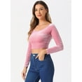 thumbnail image 2 of DARING DIVA Women's Velvet Long Sleeve Scoop Neck Solid Crop Top S Pink, 2 of 6