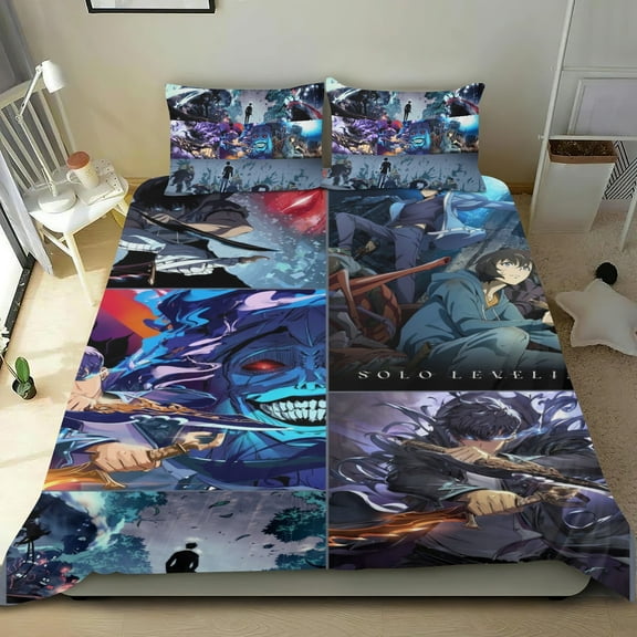Duvet Cover 3 Piece Bedding Set Solo Leveling ,Teens Comforter Cover Set Super Soft Duvet Cover with 2 Pillowcase Twin