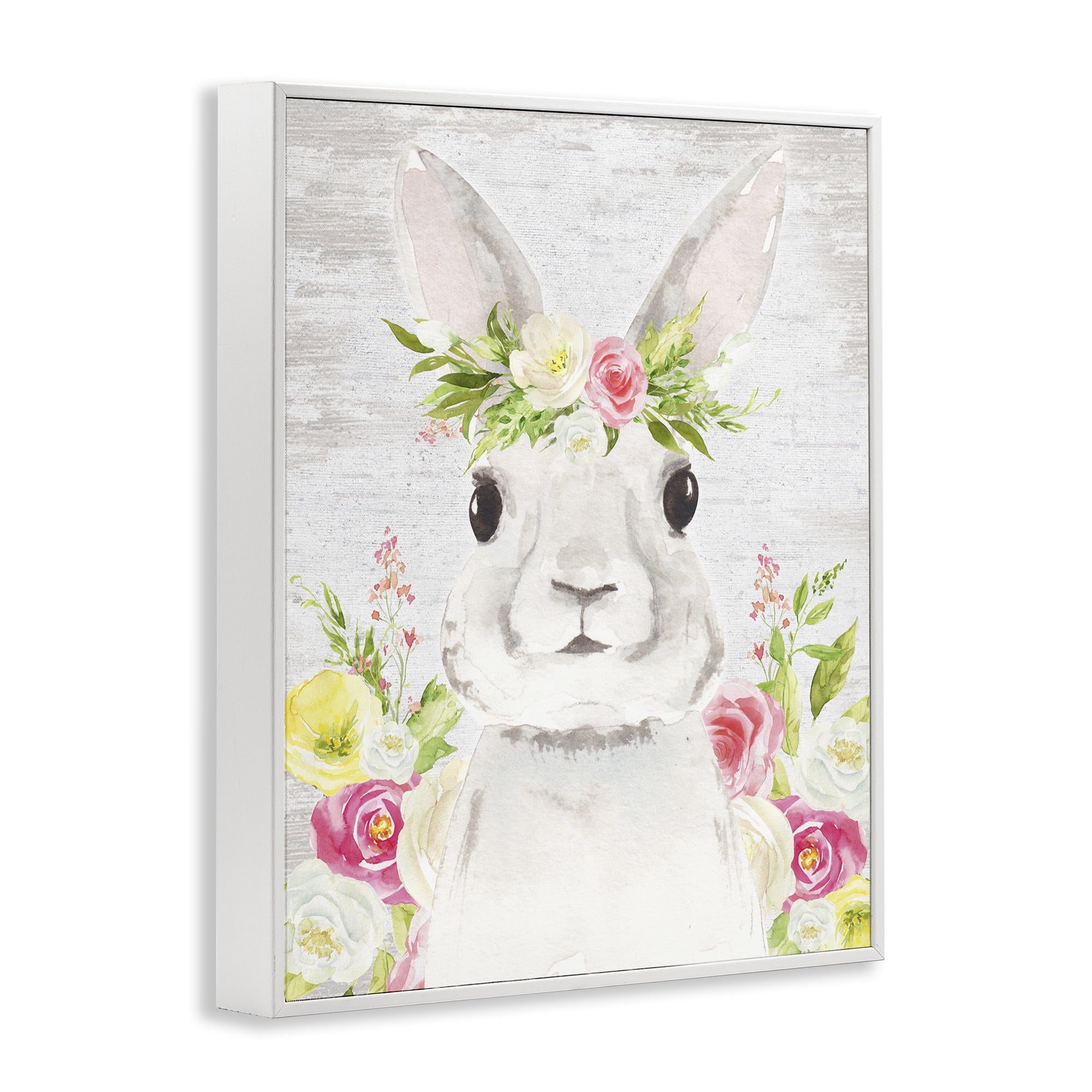 Rustic Easter Bunny Flower Crown Spring Bouquet White Framed Giclee Art, 16 x 20, By Lettered and Lined