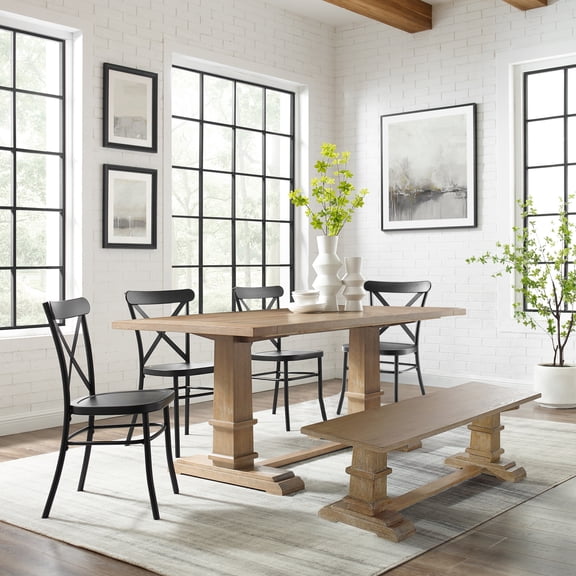 Farmhouse Dining Set - 6 Piece Table & Chairs - Rustic Brown/Black - Rectangular Kitchen Set