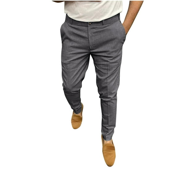 Bazeneo Mens Dress Trousers Casual Cotton Suit Pants Solid Colour Relaxed Fit Bottoms Flat Front Straight Leg Pant Vintage Business Trouser for Men Wedding Dinner Clothes S-3XL