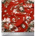 thumbnail image 1 of Soimoi Tissu en Viscose Rouge Chiffon Feuilles & Rose Floral Imprimé 1 Yard 42 Pouces de Large, 1 of 3