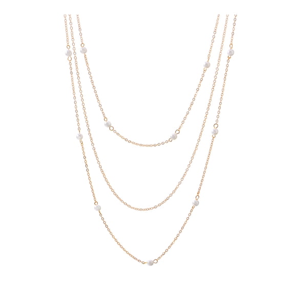 Lifetechs Layered Long Necklace for Women Pearl Sweater Strand Chain Necklaces Three-Strand Long Chains Gifts